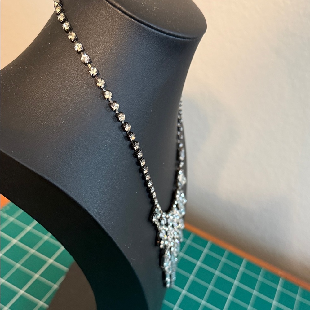 Epic Black Silvertone Rhinestone Statement Round … - image 7